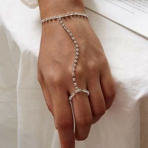 3/$33 Silver Rhinestone Ring Bracelet Hand Chain